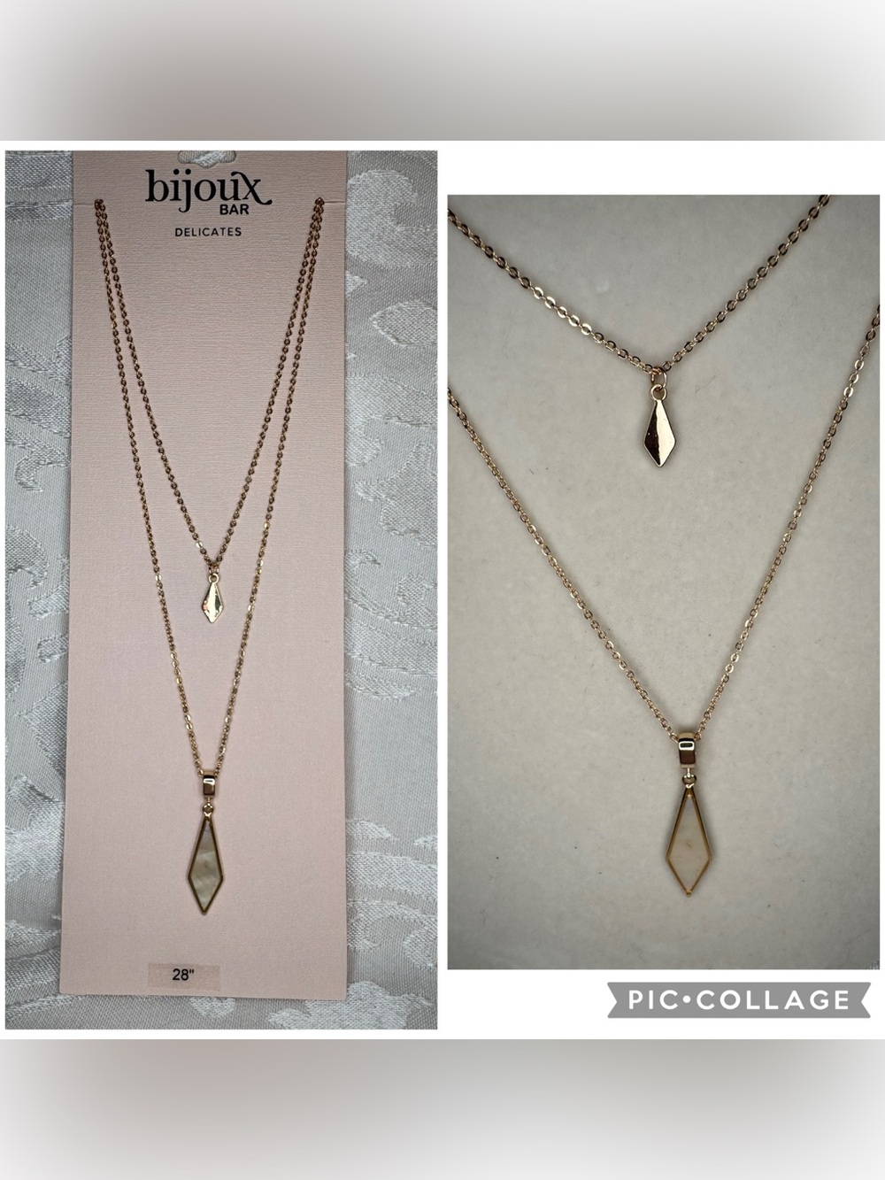 NWT Bijoux Bar Delicates Gold Double-Layer Geometric Pendant Necklace